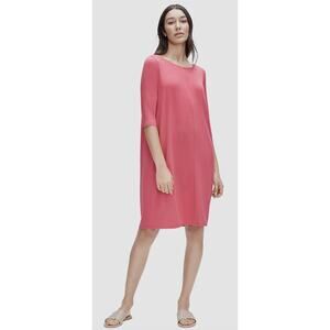 Eileen Fisher Jersey Shift Dress French Rose V Neck XL